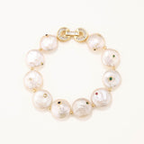 18k Gold Plated Silver Natural Baroque Pearl and Colored Zircon Stone Bracelet