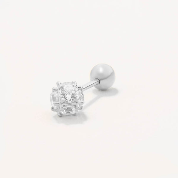 18k White Gold Plated Silver Ball Tragus Earring with Zircon Stone