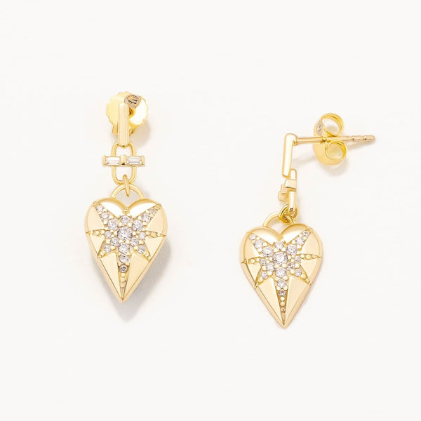 18k Gold Plated Silver Heart Charm Earring with Zircon Stone