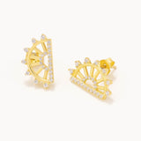 18k White Plated Silver Sun Figure Earring with Zircon Stone