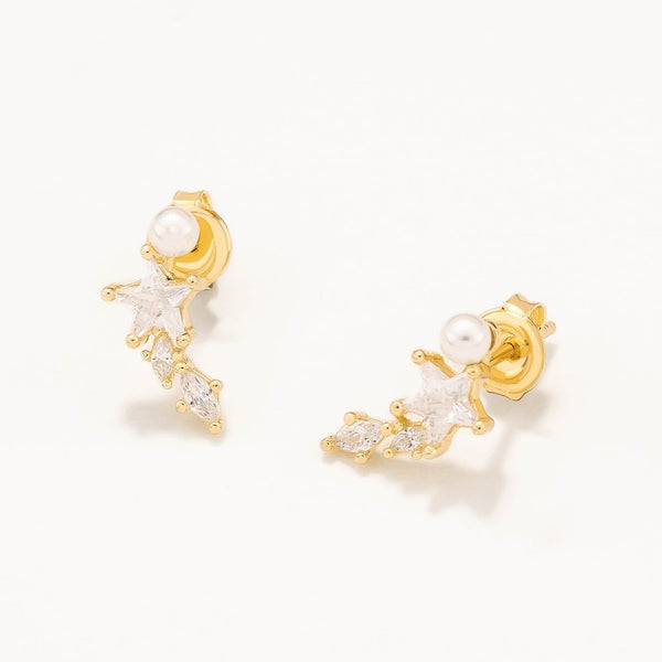 18k Gold Plated Silver Mini Star and Pearl Earrings
