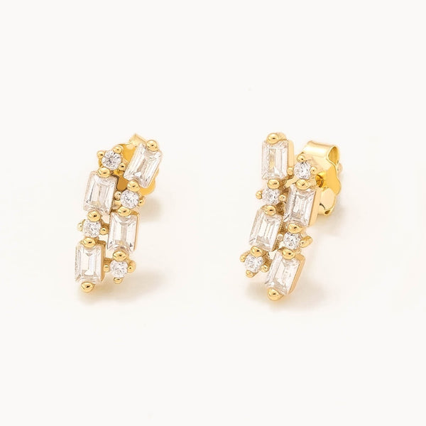 18k Gold Plated Silver Row Zircon Stone Earrings