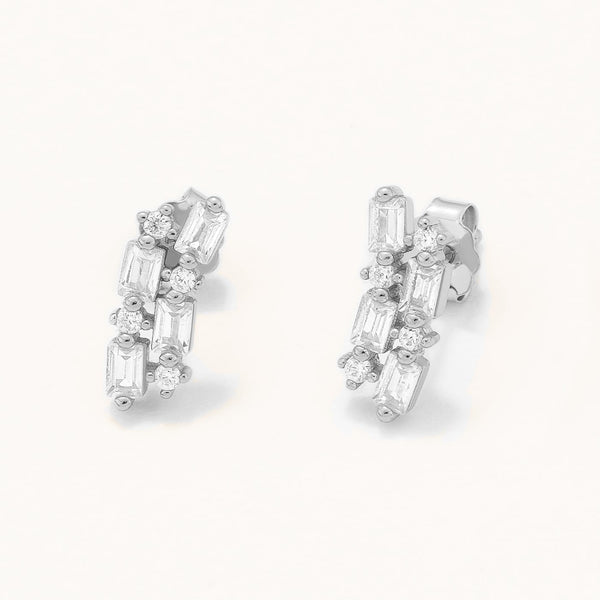 18k White Gold Plated Silver Row Zircon Stone Earrings