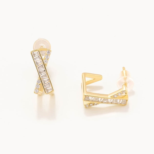 18k Gold Plated Silver Mini Cross Earrings with Zircon Stone