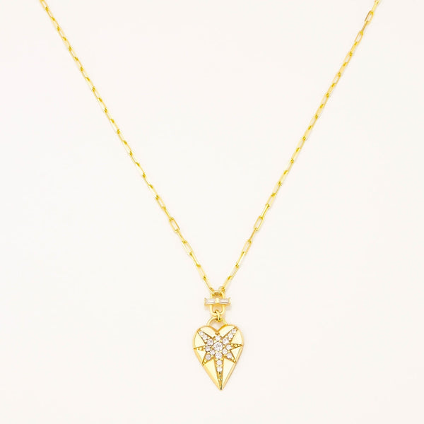 18k Gold Plated Silver Heart Charm Necklace with Zircon Stone