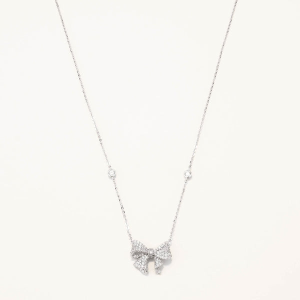 18K White Gold Plated Silver Ribbon Figured Necklace