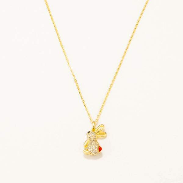 18k Gold Plated Silver Rabbit Figure Necklace with Zircon Stone