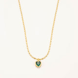 18k Gold Plated Silver Mini Heart Necklace with Green Stone