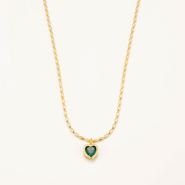 18k Gold Plated Silver Mini Heart Necklace with Green Stone