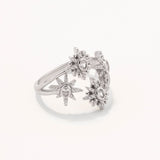 18k White Gold Plated Silver Polar Stars Ring with Zircon Stone