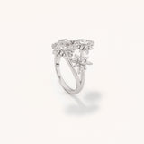 18k White Gold Plated Silver Polar Stars Ring with Zircon Stone
