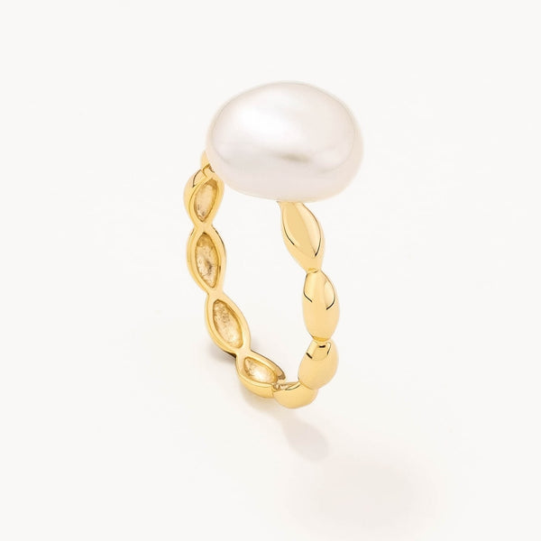 18k Gold Plated Silver Thin Twist Button Pearl Ring