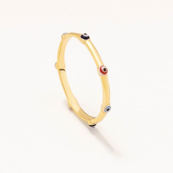 18k Gold Plated Silver Enameled Evil Eye Beaded Thin Ring