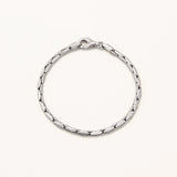 18k White Gold Plated Silver Oval Piece Men's Chain Bracelet