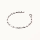 18k White Gold Plated Silver Oval Piece Men's Chain Bracelet