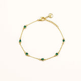 18k Gold Plated Silver Thin Chain Bracelet with Green Zircon Stone