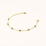 18k Gold Plated Silver Thin Chain Bracelet with Green Zircon Stone