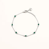 18k White Gold Plated Silver Thin Chain Bracelet with Green Zircon Stone
