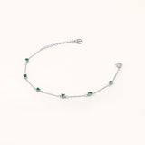 18k White Gold Plated Silver Thin Chain Bracelet with Green Zircon Stone