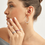 18k White Gold Plated Silver Citrine Stone Mini Heart Pendant Hoop Earring with Zircon Stone