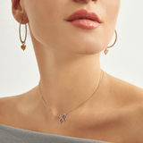 18k White Gold Plated Silver Citrine Stone Mini Heart Pendant Hoop Earring with Zircon Stone