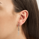 18k White Gold Plated Silver Dangle Chain Earrings with Zircon Stones