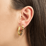 18k Gold Plated Silver Crescent Star Figured Hoop Earring with Zircon Stone