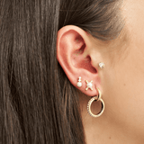 18k Gold Plated Silver Circle Interlocking Dangle Pearl Hoop Earrings with Zircon Stones