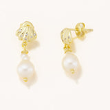 18k Gold Plated Silver Seashell Pendant Pearl Earrings