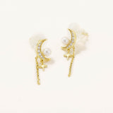 18k Gold Plated Silver Pearl and Star and Crescent Shaped Pendant Earrings