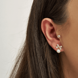 18k Gold Plated Silver Pearl Dangle Ribbon Figured Earring with Zircon Stone