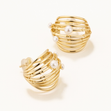 18k Gold Plated Silver Mini Pearl Wide Earrings