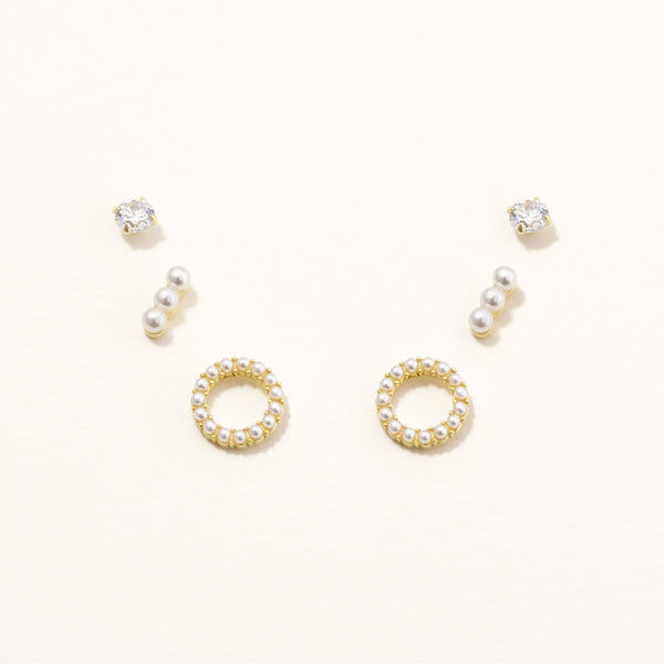 18k Gold Plated Silver Pearl Combination Earring Set