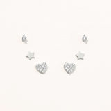 18k White Gold Plated Silver Heart Figure Earring Set with Zircon Stone