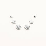18k White Gold Plated Silver Star Figure Earring Set with Zircon Stone