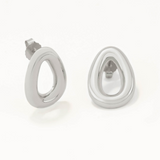 18k White Gold Plated Silver Round Cornered Triangle Earrings
