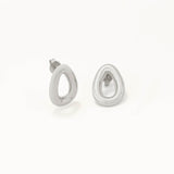 18k White Gold Plated Silver Round Cornered Triangle Earrings