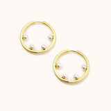 18k Gold Plated Silver Hoop Earrings with Pearls Inside