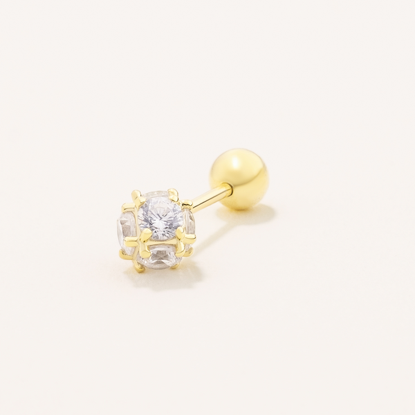 18k Gold Plated Silver Ball Tragus Earring with Zircon Stone