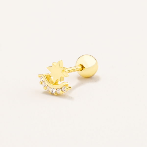 18k Gold Plated Silver Star Figured Tragus Earring with Zircon Stone