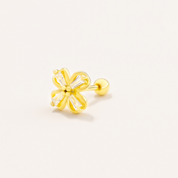 18k Gold Plated Silver Flower Tragus Earring with Zircon Stone