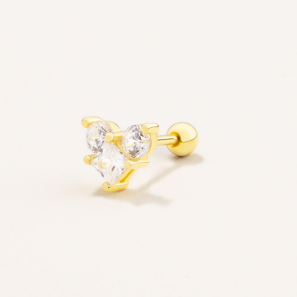 18k Gold Plated Silver Heart Figured Tragus Earring with Zircon Stone