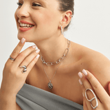 18k White Gold Plated Silver Interlocking Large Chain Necklace