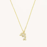 18k Gold Gold Plated Silver Dolphin Figure Necklace with Zircon Stone