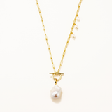 18k Gold Gold Plated Silver Mini Natural Baroque Pearl Pendant T Lock Necklace