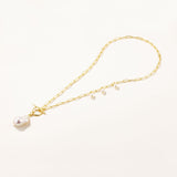 18k Gold Gold Plated Silver Mini Natural Baroque Pearl Pendant T Lock Necklace