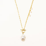 18k Gold Gold Plated Silver Mini Natural Baroque Pearl Pendant T Lock Necklace