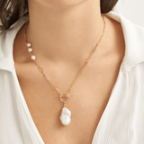 18k Gold Gold Plated Silver Mini Natural Baroque Pearl Pendant T Lock Necklace