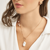 18k Gold Gold Plated Silver Mini Natural Baroque Pearl Pendant T Lock Necklace