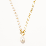 18k Gold Gold Plated Silver Pendant Natural Baroque Pearl Chain T Lock Necklace